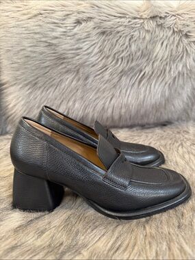 Saint G Viviana Women's Black Leather Block Heel Loafers Size 7